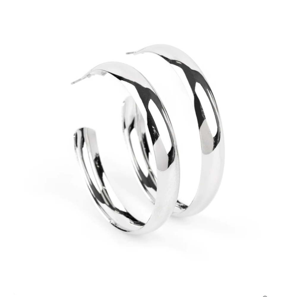 Kick em To The Curve Silver hoops